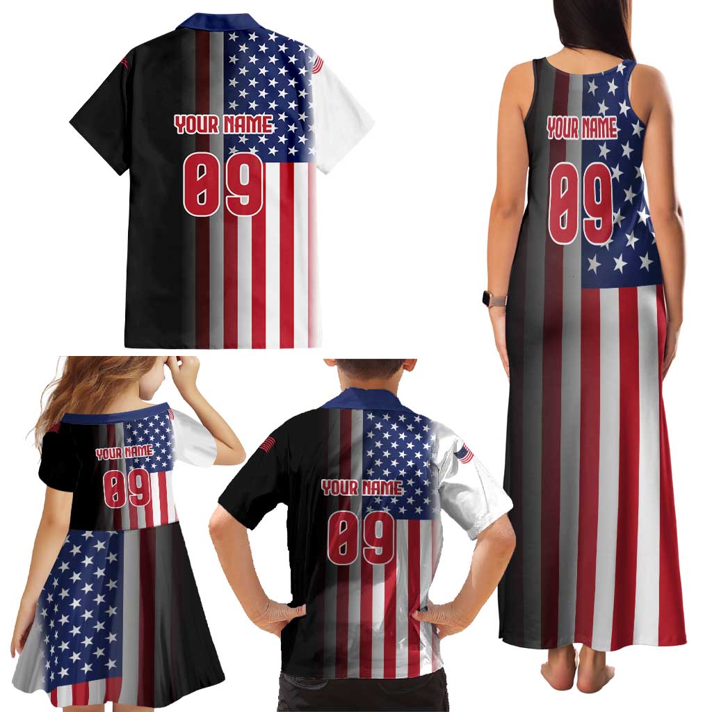 Custom Patriotic Eagle Motocross Family Matching Tank Maxi Dress and Hawaiian Shirt with American Flag and Rider Design - Wonder Print Shop
