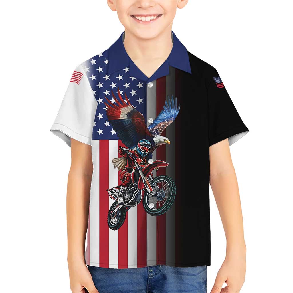 Custom Patriotic Eagle Motocross Family Matching Tank Maxi Dress and Hawaiian Shirt with American Flag and Rider Design - Wonder Print Shop
