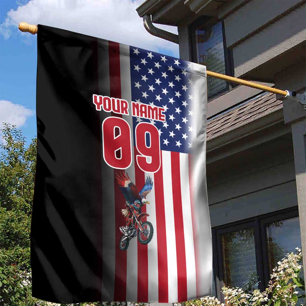 Custom Patriotic Eagle Motocross Garden Flag with American Flag and Rider Design - Wonder Print Shop