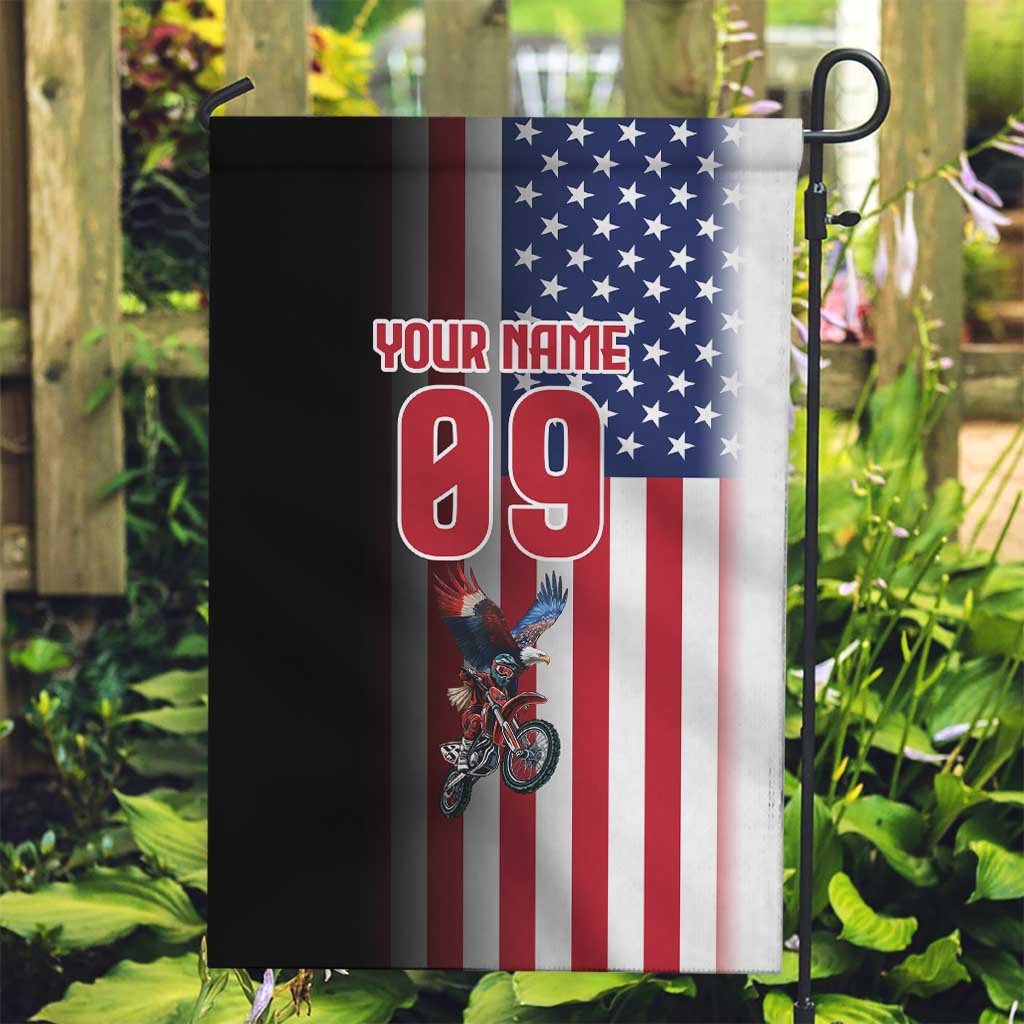 Custom Patriotic Eagle Motocross Garden Flag with American Flag and Rider Design - Wonder Print Shop