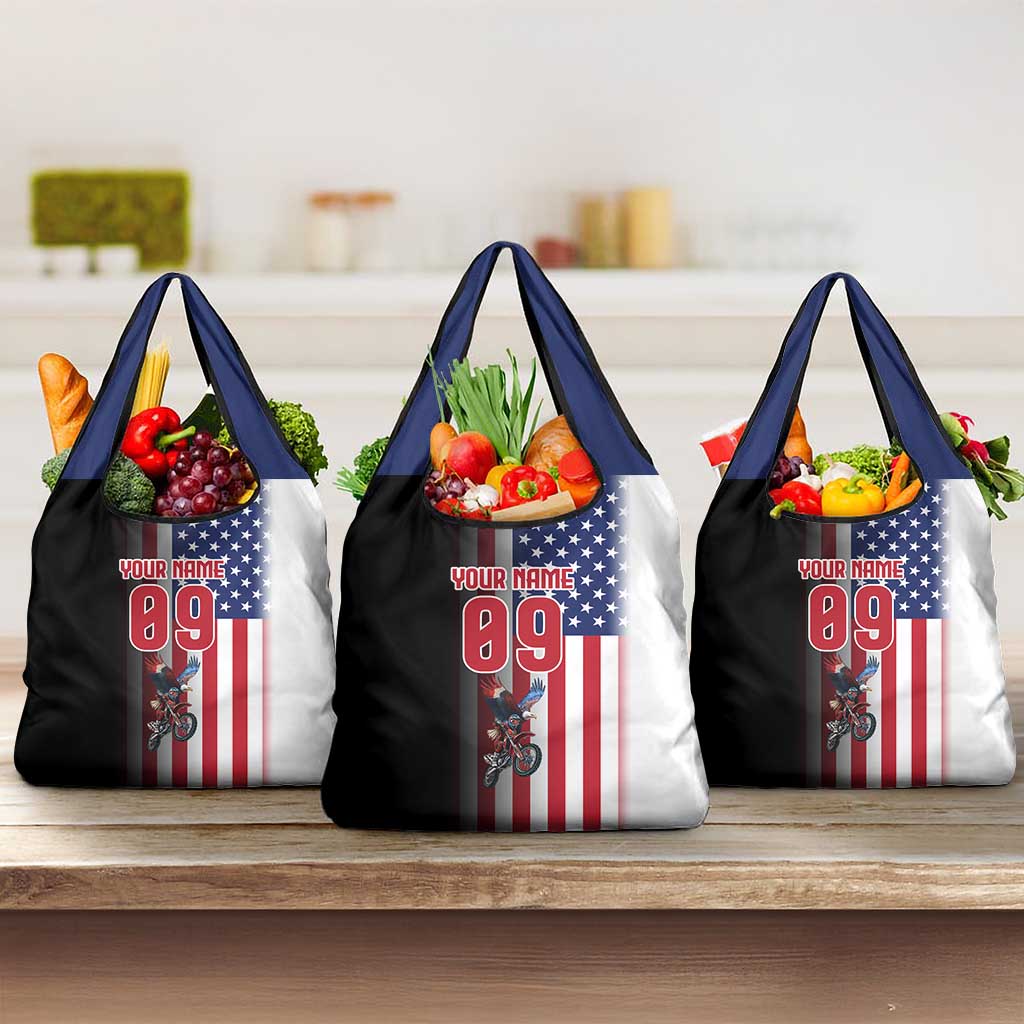 Custom Patriotic Eagle Motocross Grocery Bag with American Flag and Rider Design - Wonder Print Shop