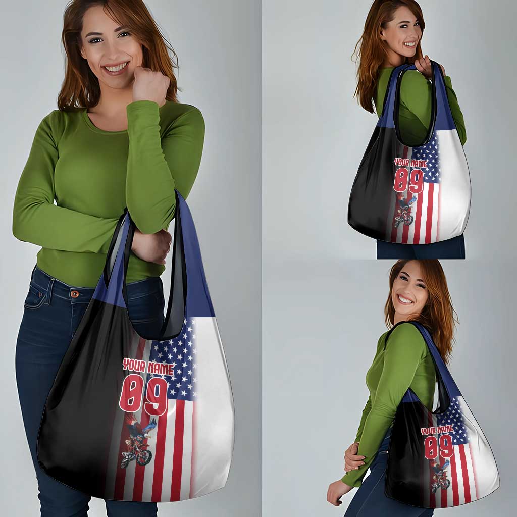Custom Patriotic Eagle Motocross Grocery Bag with American Flag and Rider Design - Wonder Print Shop