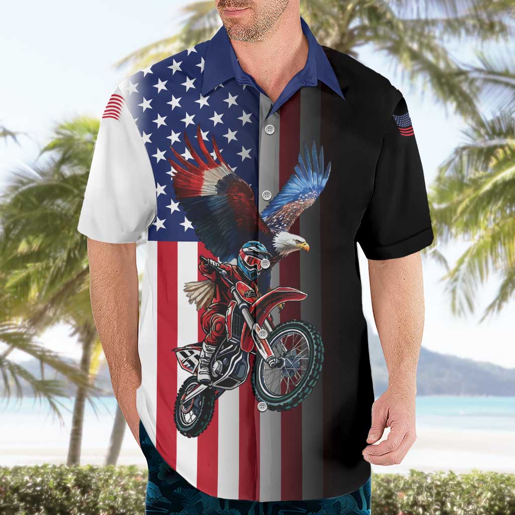 Custom Patriotic Eagle Motocross Hawaiian Shirt with American Flag and Rider Design - Wonder Print Shop