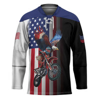 Custom Patriotic Eagle Motocross Hockey Jersey with American Flag and Rider Design - Wonder Print Shop