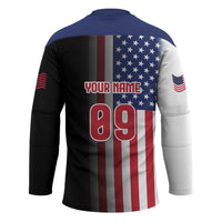 Custom Patriotic Eagle Motocross Hockey Jersey with American Flag and Rider Design - Wonder Print Shop