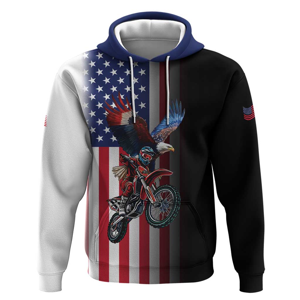 Custom Patriotic Eagle Motocross Hoodie with American Flag and Rider Design - Wonder Print Shop