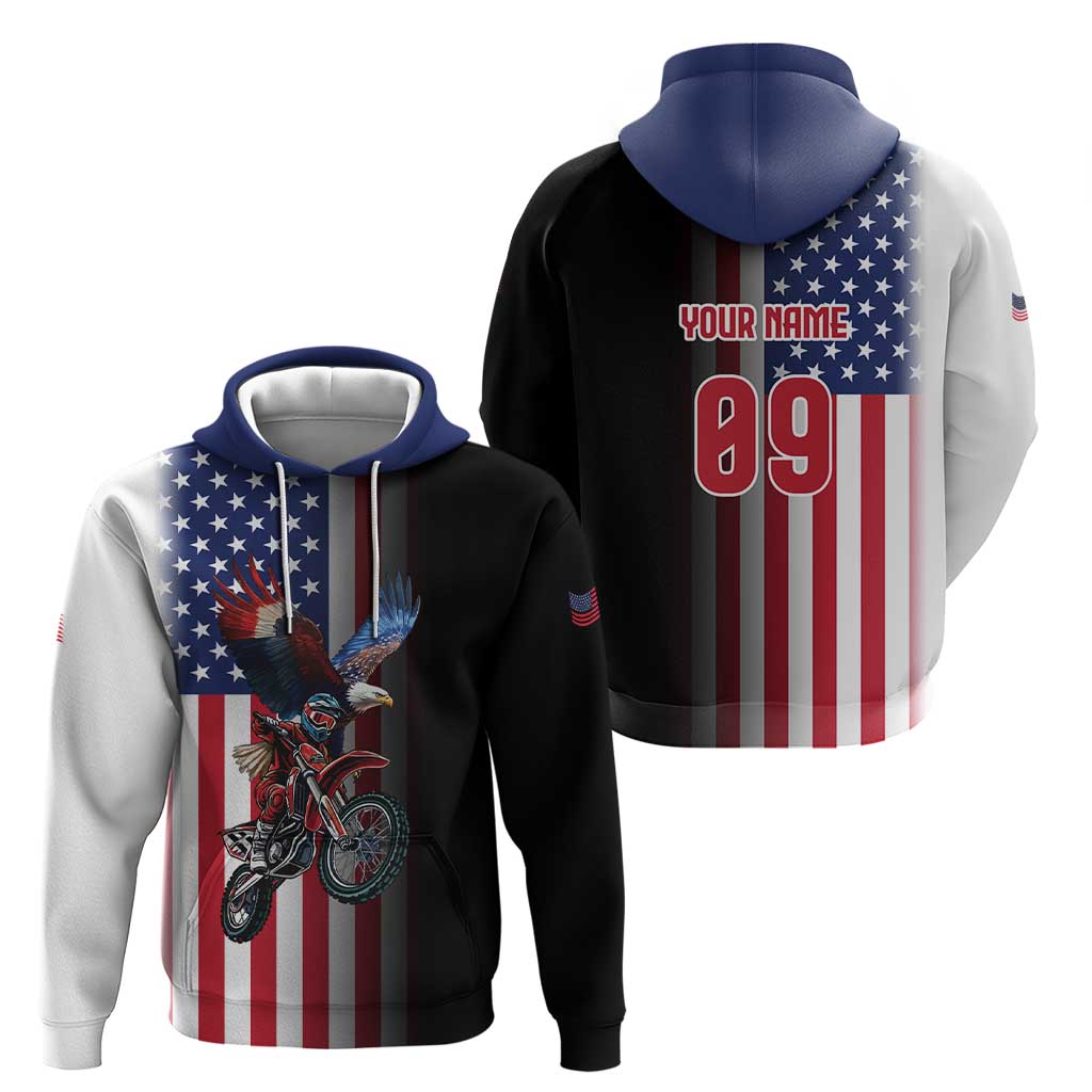 Custom Patriotic Eagle Motocross Hoodie with American Flag and Rider Design - Wonder Print Shop