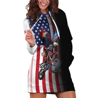 Custom Patriotic Eagle Motocross Hoodie Dress with American Flag and Rider Design - Wonder Print Shop
