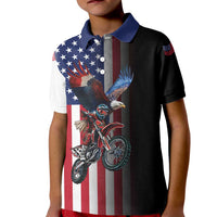 Custom Patriotic Eagle Motocross Kid Polo Shirt with American Flag and Rider Design - Wonder Print Shop
