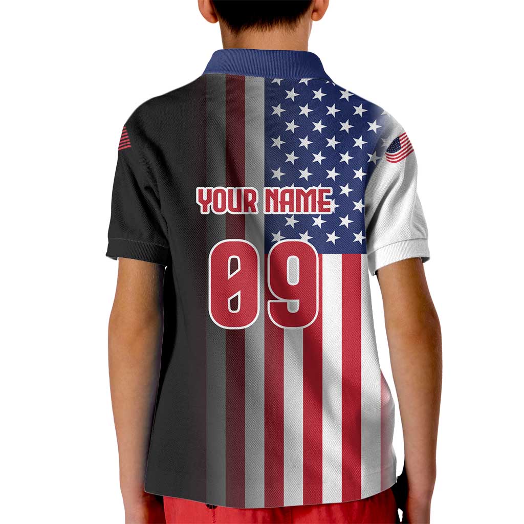 Custom Patriotic Eagle Motocross Kid Polo Shirt with American Flag and Rider Design - Wonder Print Shop