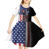 Custom Patriotic Eagle Motocross Kid Short Sleeve Dress with American Flag and Rider Design - Wonder Print Shop
