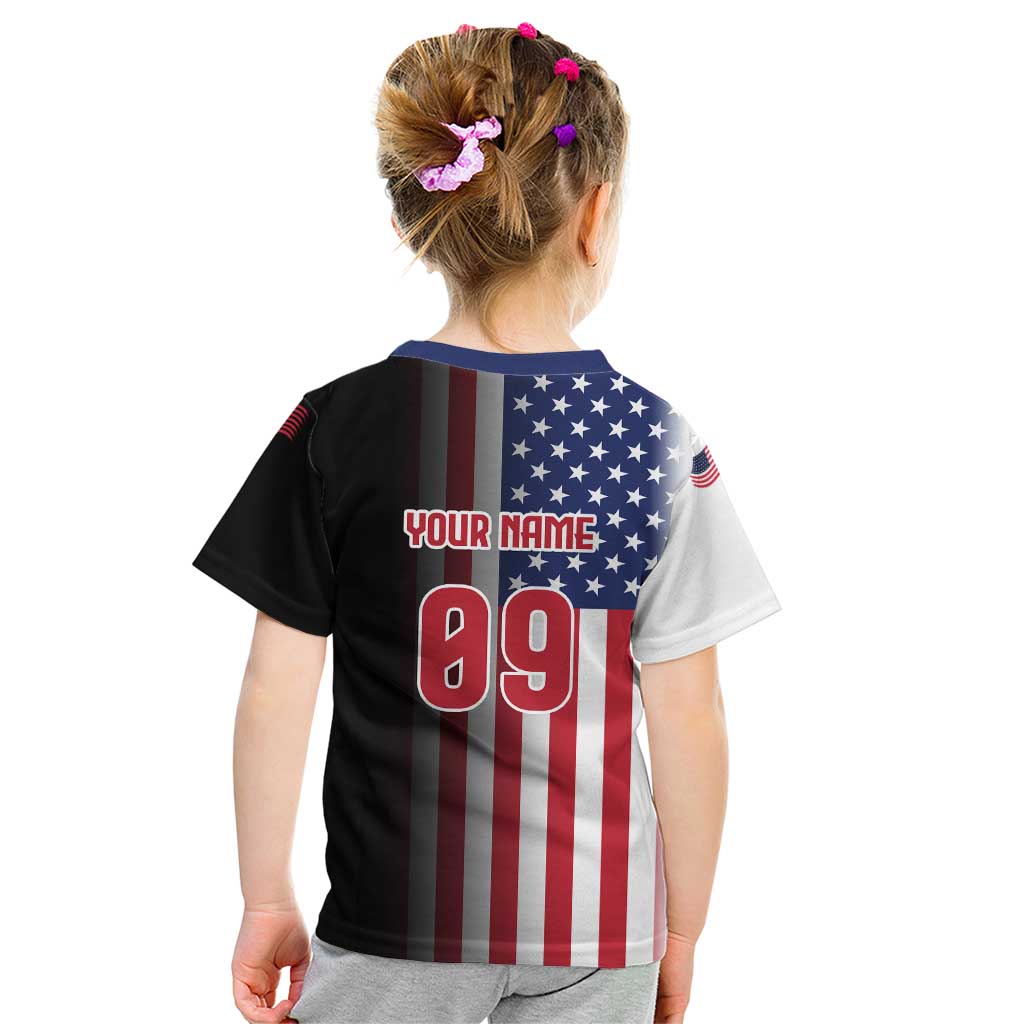 Custom Patriotic Eagle Motocross Kid T Shirt with American Flag and Rider Design - Wonder Print Shop