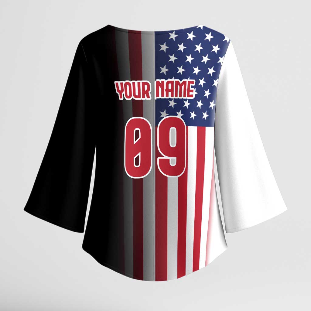 Custom Patriotic Eagle Motocross Kimono Sleeve Blouse with American Flag and Rider Design - Wonder Print Shop