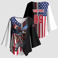Custom Patriotic Eagle Motocross Kimono Sleeve Blouse with American Flag and Rider Design - Wonder Print Shop
