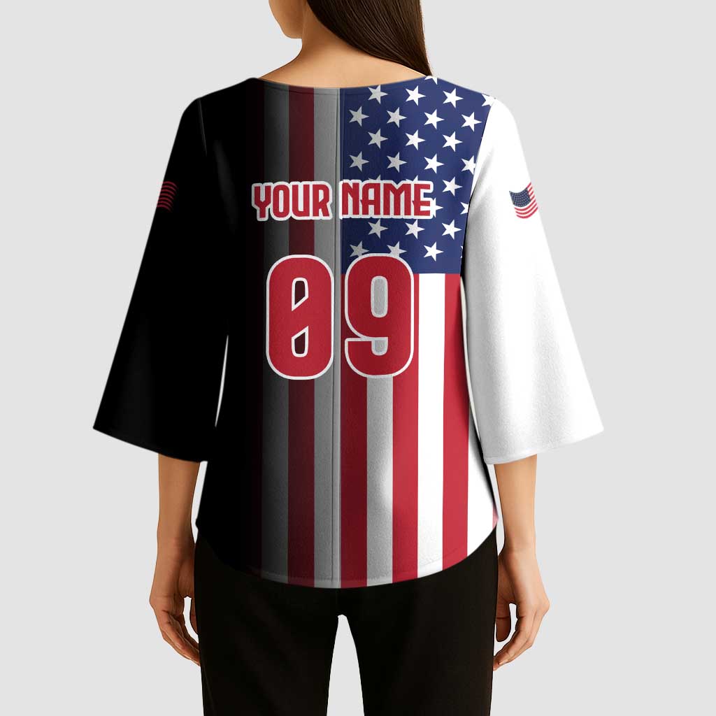 Custom Patriotic Eagle Motocross Kimono Sleeve Blouse with American Flag and Rider Design - Wonder Print Shop