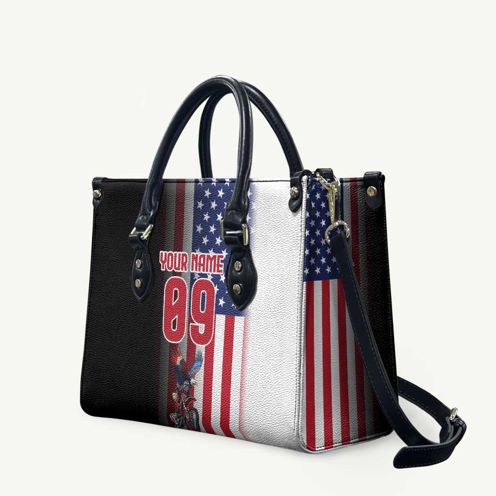Custom Patriotic Eagle Motocross Leather Bag with American Flag and Rider Design - Wonder Print Shop