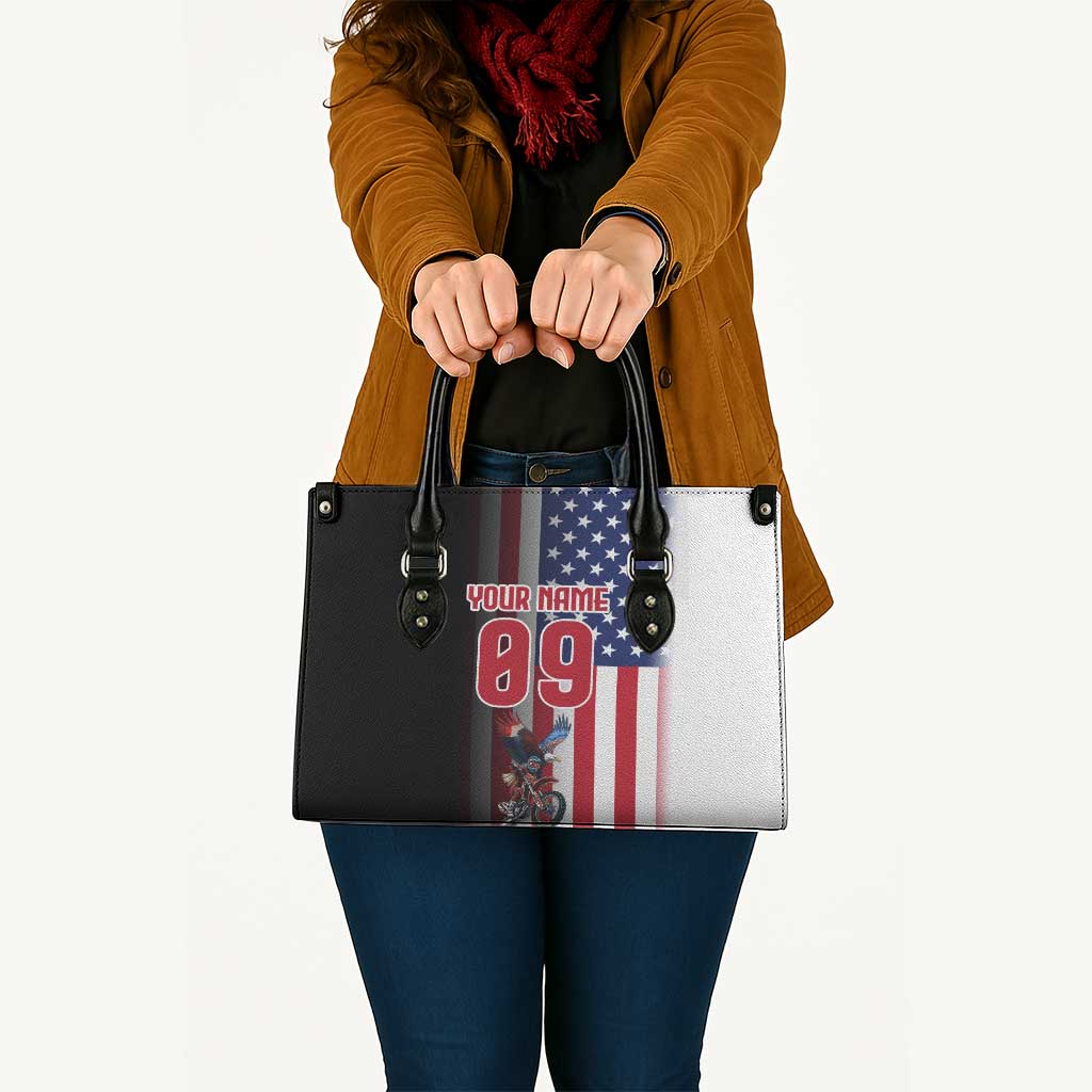 Custom Patriotic Eagle Motocross Leather Bag with American Flag and Rider Design - Wonder Print Shop