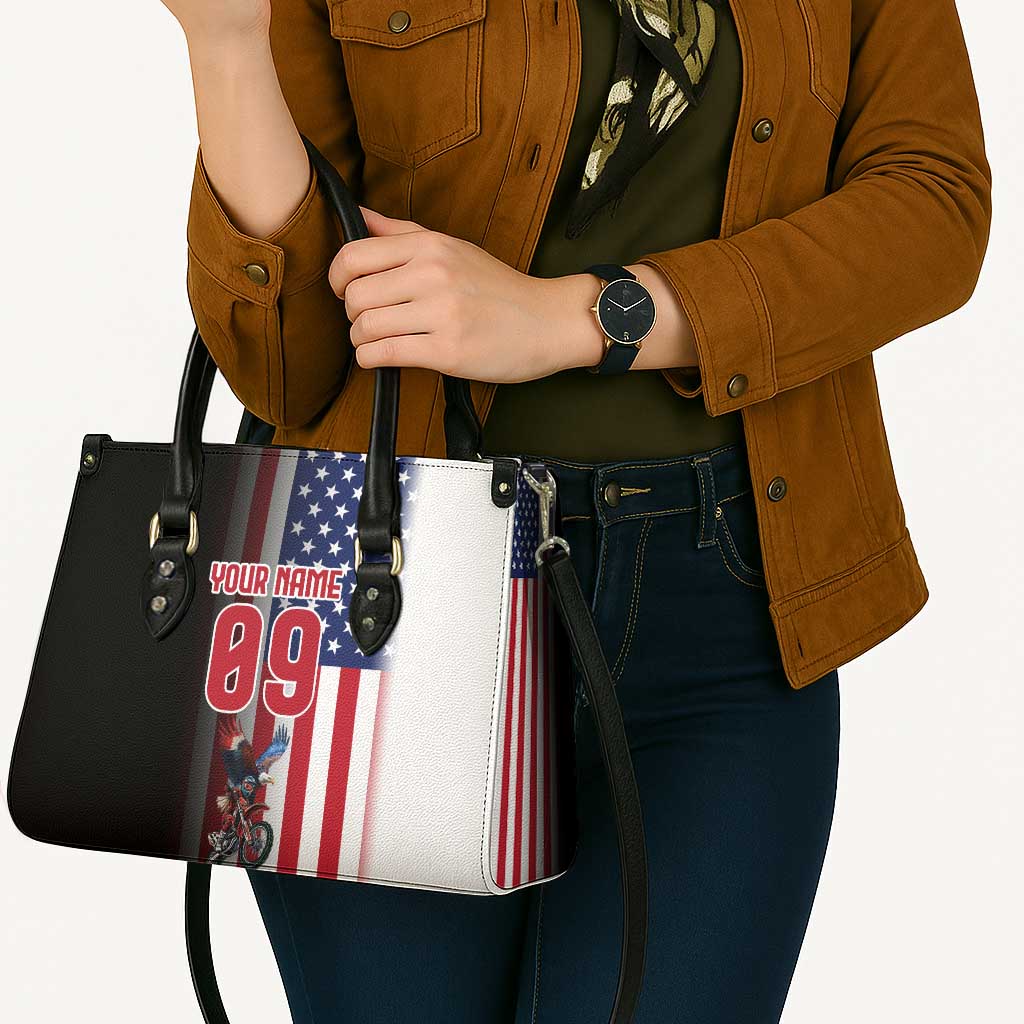 Custom Patriotic Eagle Motocross Leather Bag with American Flag and Rider Design - Wonder Print Shop
