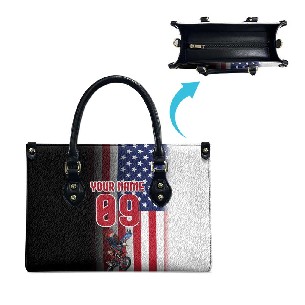 Custom Patriotic Eagle Motocross Leather Bag with American Flag and Rider Design - Wonder Print Shop