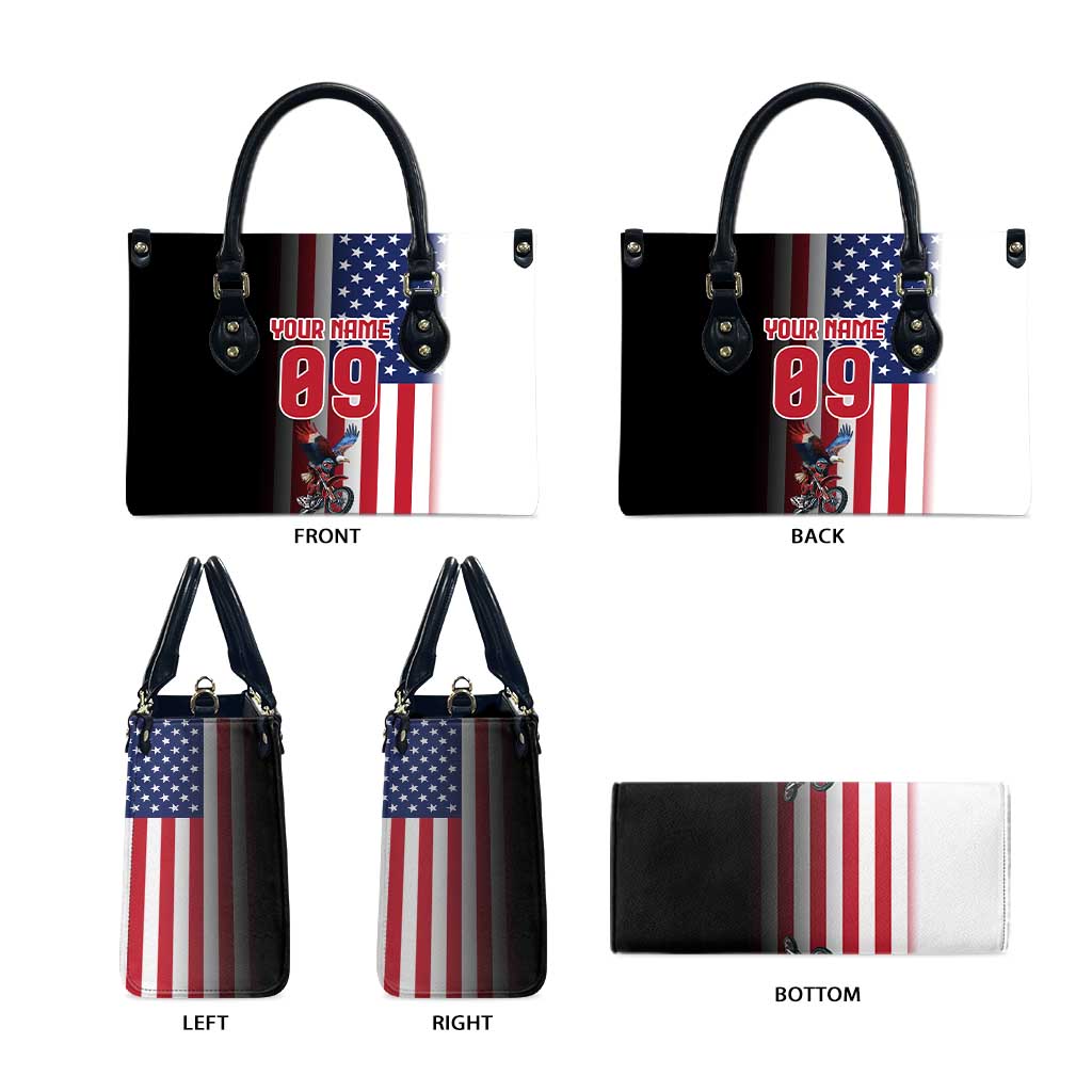 Custom Patriotic Eagle Motocross Leather Bag with American Flag and Rider Design - Wonder Print Shop