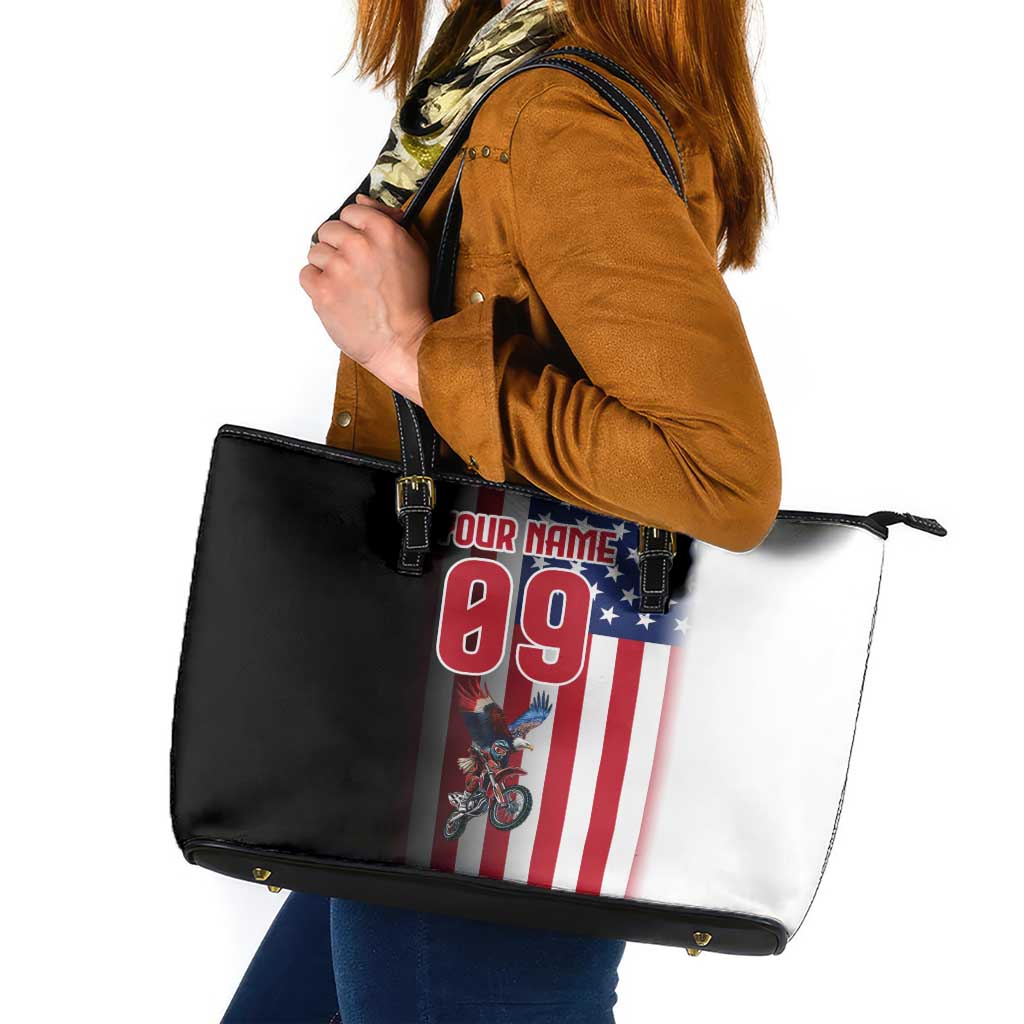 Custom Patriotic Eagle Motocross Leather Tote Bag with American Flag and Rider Design - Wonder Print Shop