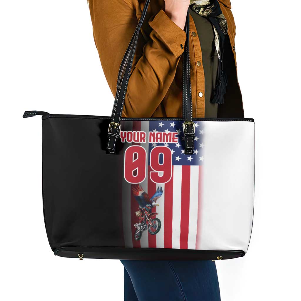 Custom Patriotic Eagle Motocross Leather Tote Bag with American Flag and Rider Design - Wonder Print Shop