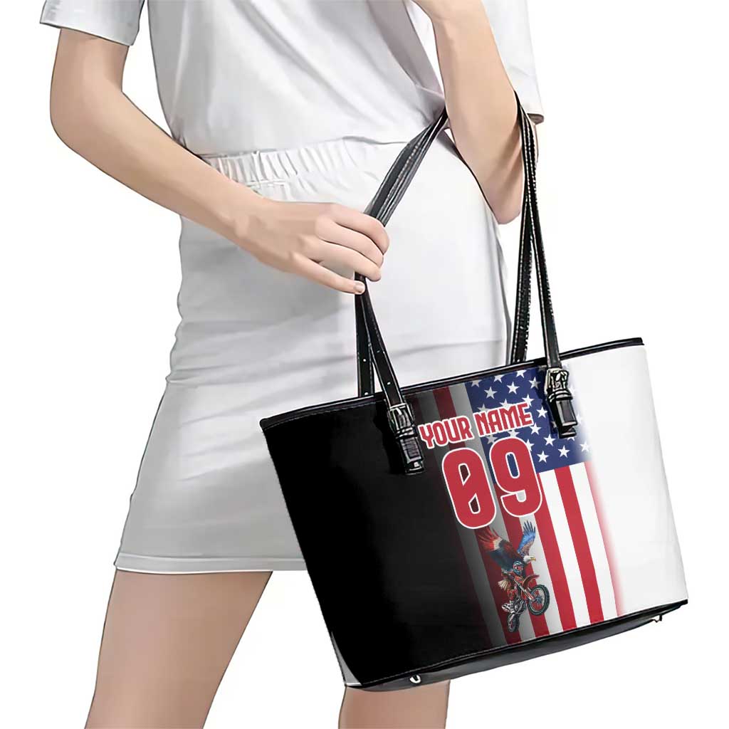 Custom Patriotic Eagle Motocross Leather Tote Bag with American Flag and Rider Design - Wonder Print Shop