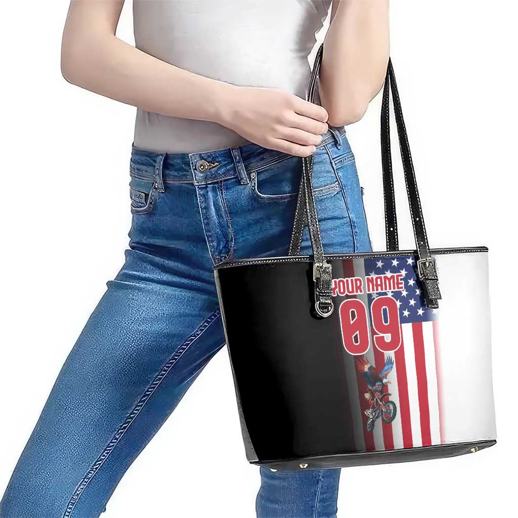 Custom Patriotic Eagle Motocross Leather Tote Bag with American Flag and Rider Design - Wonder Print Shop