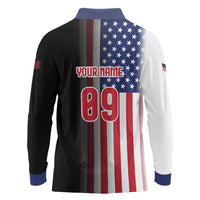 Custom Patriotic Eagle Motocross Long Sleeve Polo Shirt with American Flag and Rider Design - Wonder Print Shop