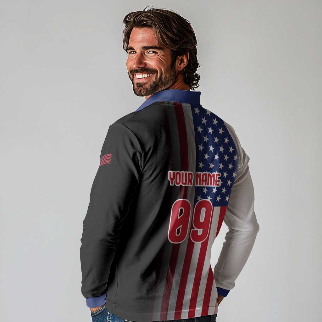 Custom Patriotic Eagle Motocross Long Sleeve Polo Shirt with American Flag and Rider Design - Wonder Print Shop