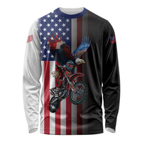 Custom Patriotic Eagle Motocross Long Sleeve Shirt with American Flag and Rider Design - Wonder Print Shop