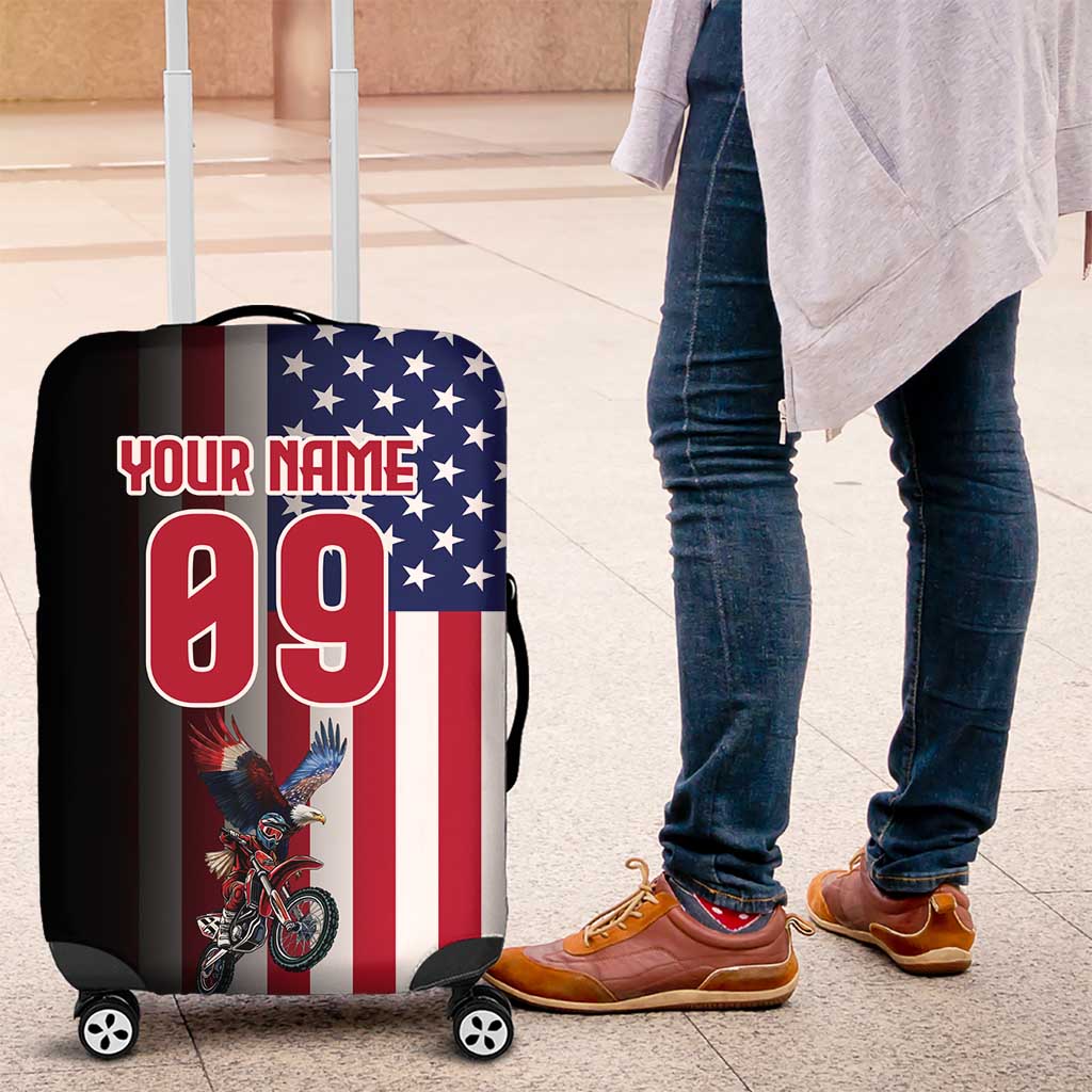 Custom Patriotic Eagle Motocross Luggage Cover with American Flag and Rider Design - Wonder Print Shop