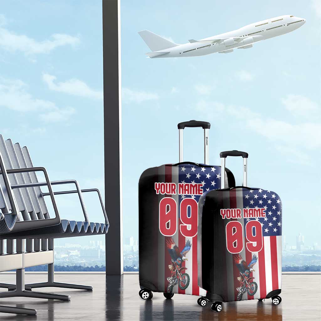 Custom Patriotic Eagle Motocross Luggage Cover with American Flag and Rider Design - Wonder Print Shop