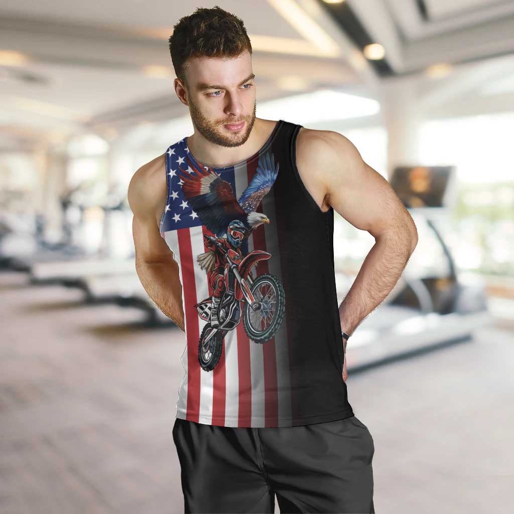 Custom Patriotic Eagle Motocross Men Tank Top with American Flag and Rider Design - Wonder Print Shop