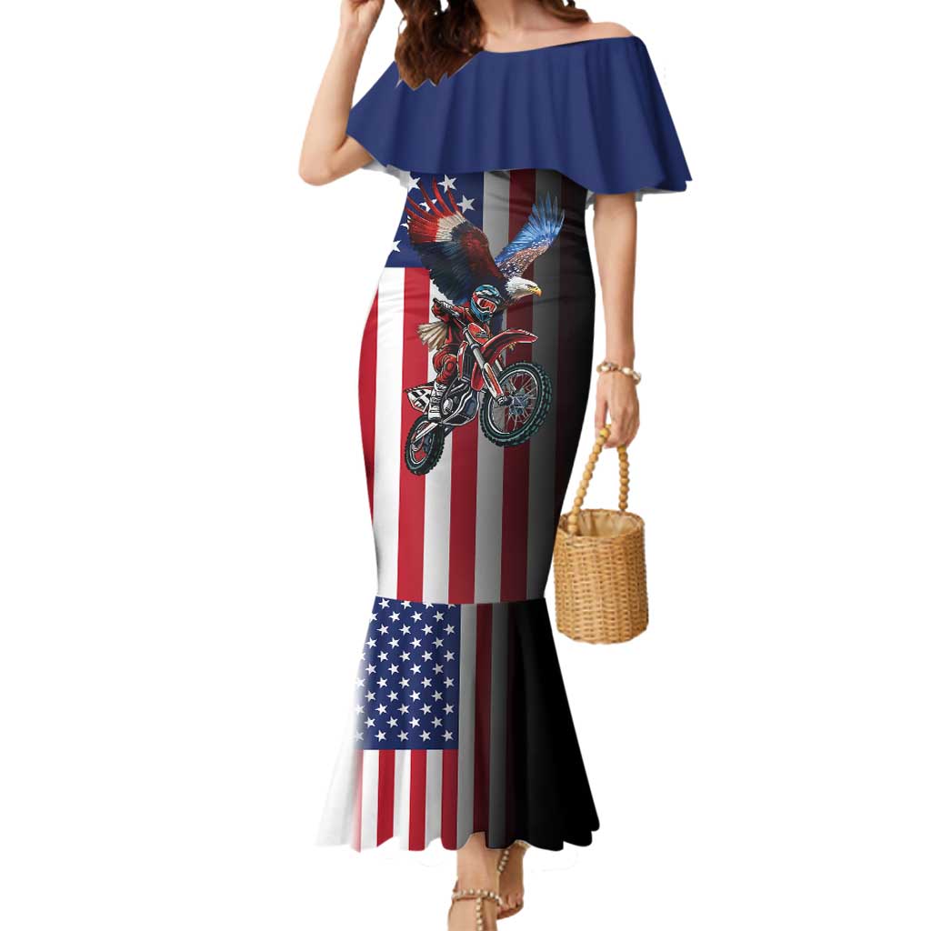 Custom Patriotic Eagle Motocross Mermaid Dress with American Flag and Rider Design - Wonder Print Shop