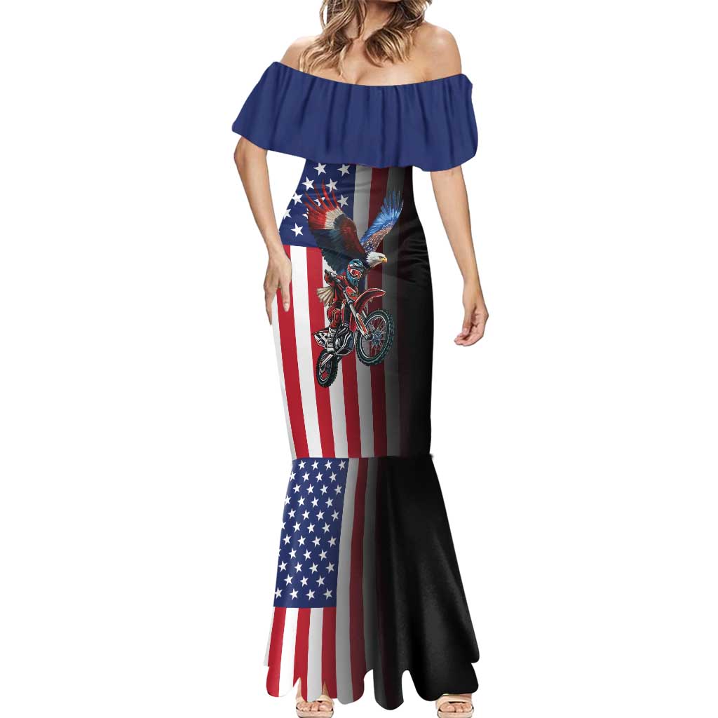 Custom Patriotic Eagle Motocross Mermaid Dress with American Flag and Rider Design - Wonder Print Shop