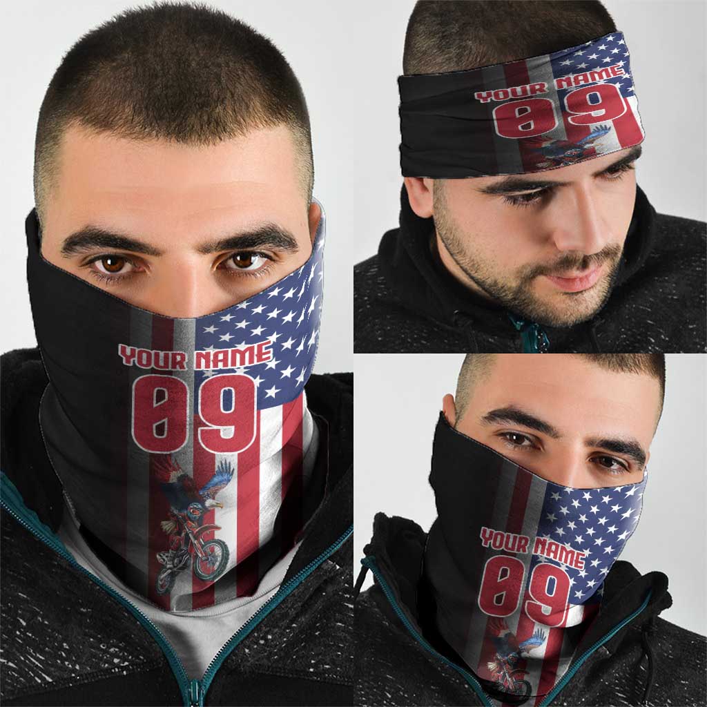 Custom Patriotic Eagle Motocross Neck Gaiter with American Flag and Rider Design - Wonder Print Shop