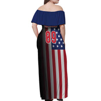 Custom Patriotic Eagle Motocross Off Shoulder Maxi Dress with American Flag and Rider Design - Wonder Print Shop