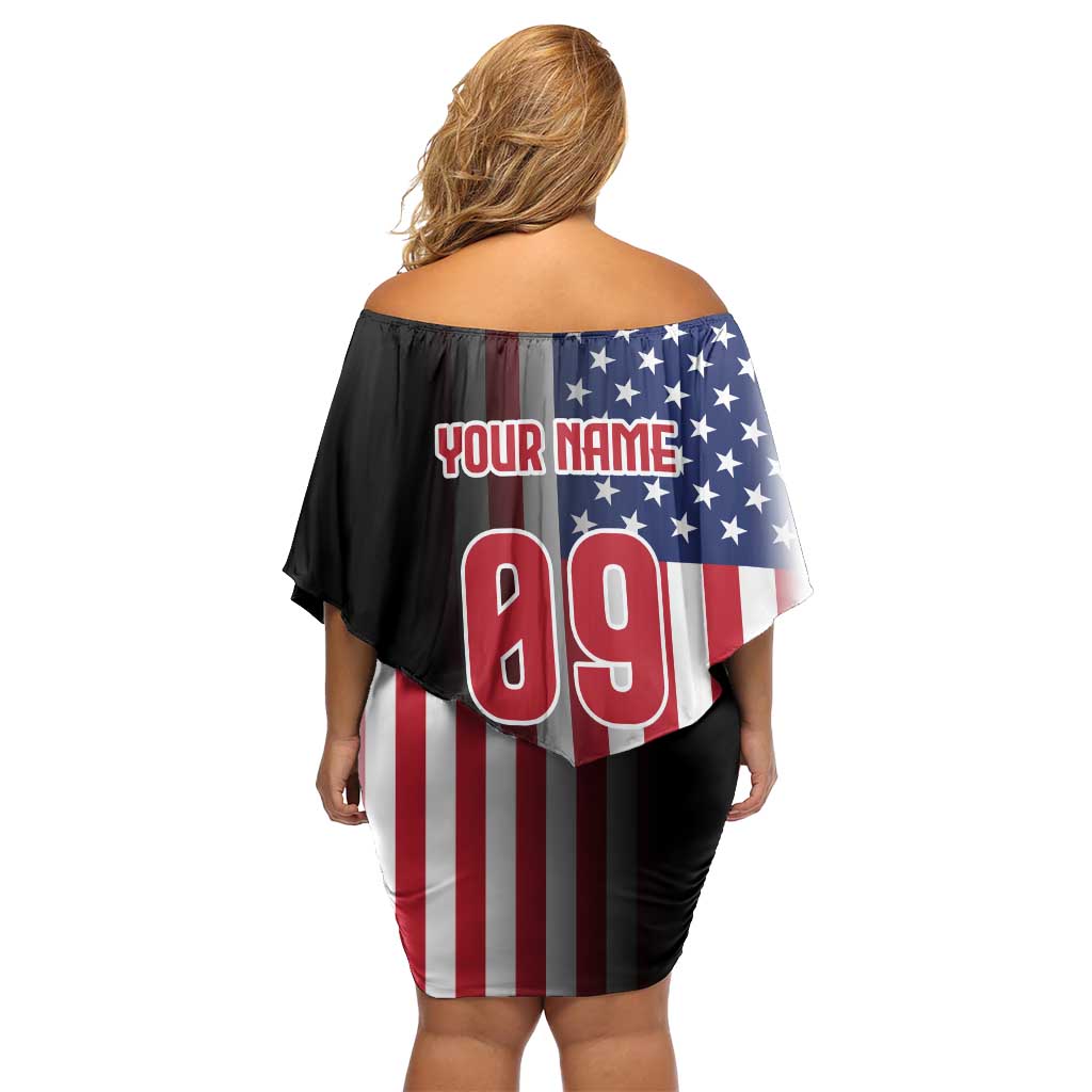 Custom Patriotic Eagle Motocross Off Shoulder Short Dress with American Flag and Rider Design - Wonder Print Shop