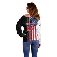 Custom Patriotic Eagle Motocross Off Shoulder Sweater with American Flag and Rider Design - Wonder Print Shop