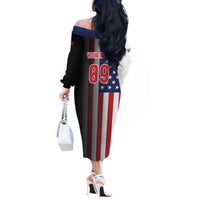 Custom Patriotic Eagle Motocross Off The Shoulder Long Sleeve Dress with American Flag and Rider Design - Wonder Print Shop