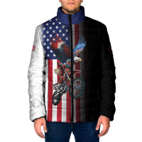 Custom Patriotic Eagle Motocross Padded Jacket with American Flag and Rider Design - Wonder Print Shop
