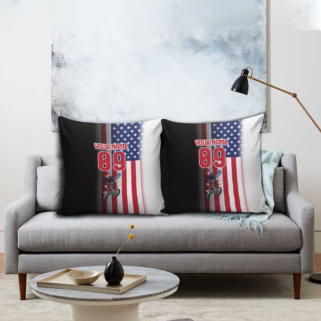 Custom Patriotic Eagle Motocross Pillow Cover with American Flag and Rider Design - Wonder Print Shop