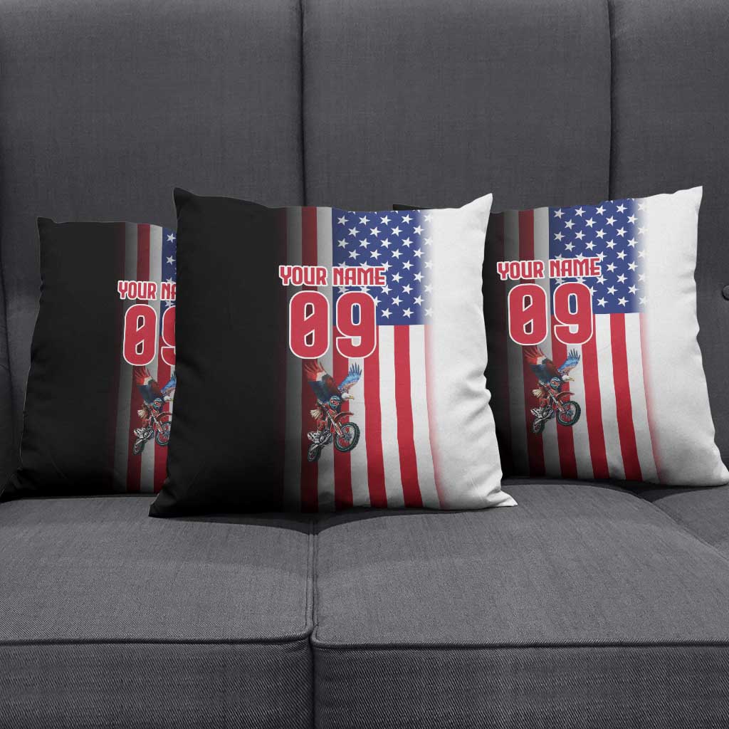 Custom Patriotic Eagle Motocross Pillow Cover with American Flag and Rider Design - Wonder Print Shop