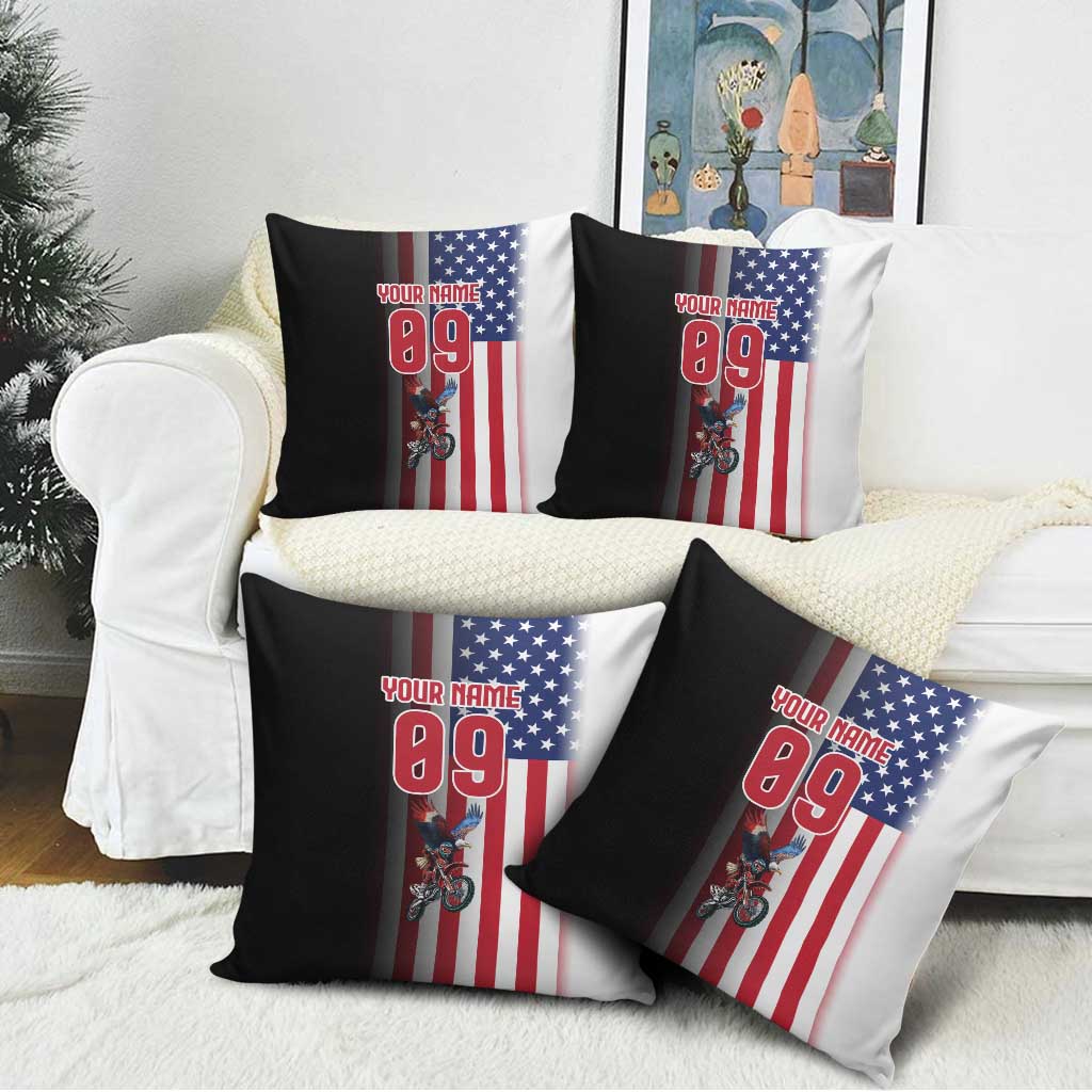 Custom Patriotic Eagle Motocross Pillow Cover with American Flag and Rider Design - Wonder Print Shop