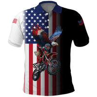 Custom Patriotic Eagle Motocross Polo Shirt with American Flag and Rider Design - Wonder Print Shop