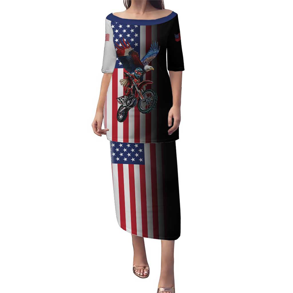 Custom Patriotic Eagle Motocross Puletasi with American Flag and Rider Design - Wonder Print Shop