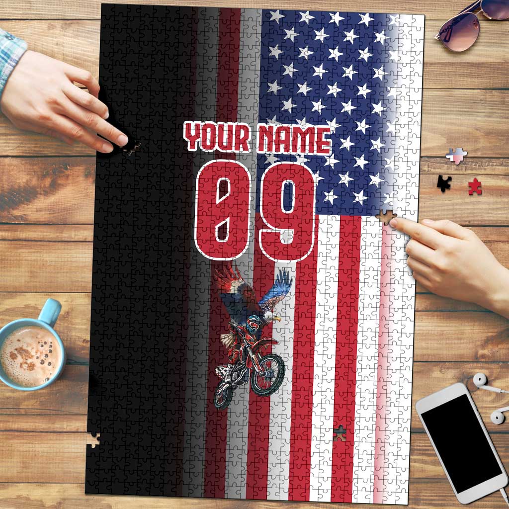 Custom Patriotic Eagle Motocross Puzzle with American Flag and Rider Design - Wonder Print Shop