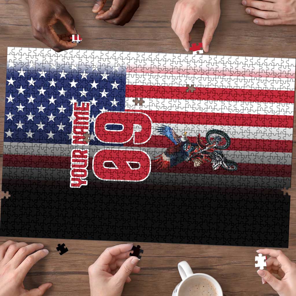 Custom Patriotic Eagle Motocross Puzzle with American Flag and Rider Design - Wonder Print Shop