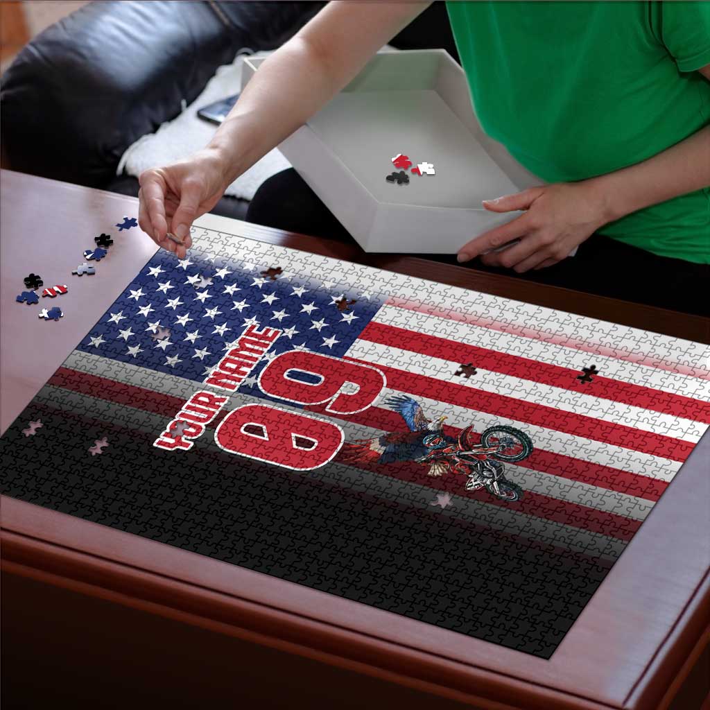 Custom Patriotic Eagle Motocross Puzzle with American Flag and Rider Design - Wonder Print Shop